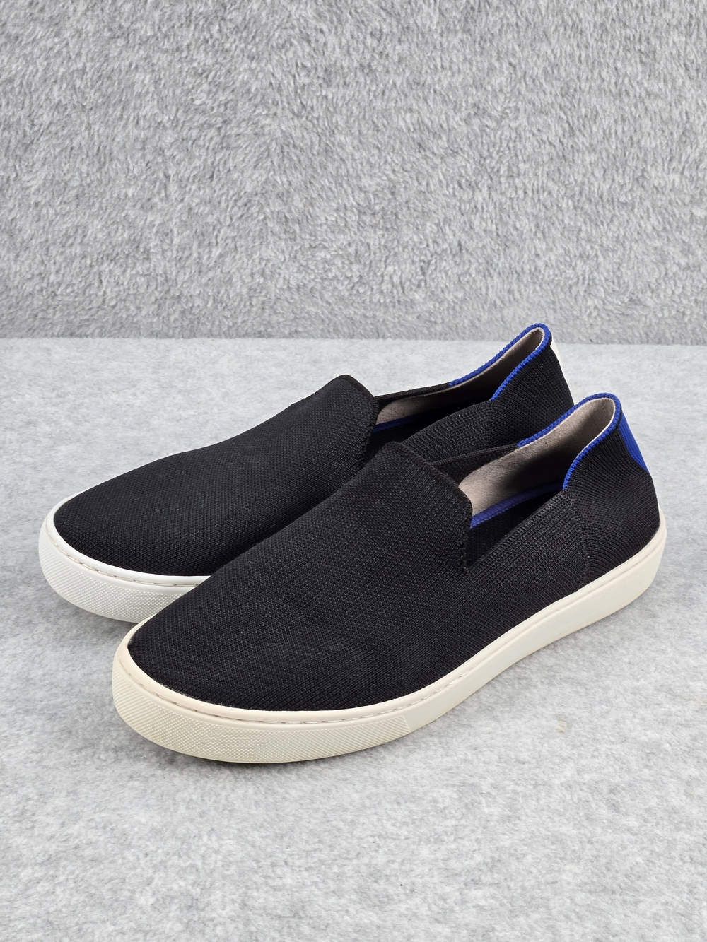 Rothys The Original Slip On Sneaker 9 B Black Blue White Knit Shoes Casual Comfy